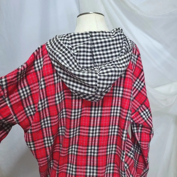 1990s Hang Ten Plaid Flannel Hoodie, Super Soft, With Pockets, Size Large, - Picture 4 of 5